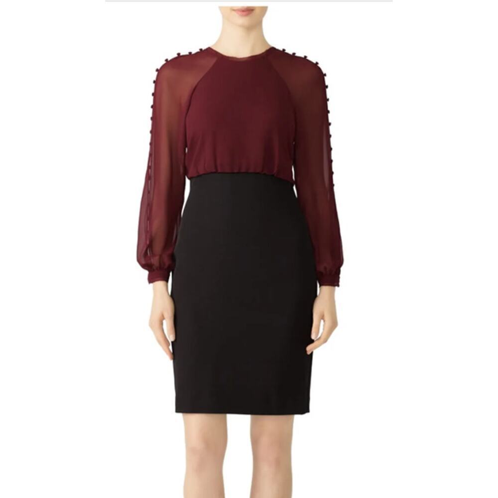 Badgley Mischka Burgandy Blouson Dress Maroon Black 10